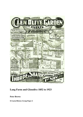 Lang Farm and Glenolive 1852 to 1923