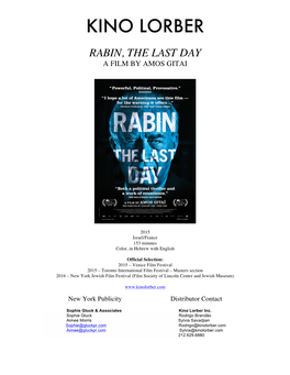Rabin, the Last Day a Film by Amos Gitai