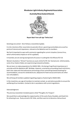 Rhodesian Light Infantry Regimental Association. Australia/New Zealand Branch