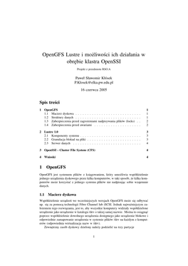 Opengfs Lustre I Możliwości Ich Działania W Obrębie Klastra Openssi