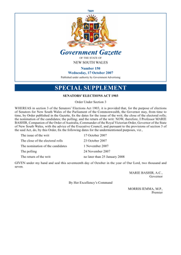 Government Gazette of the STATE of NEW SOUTH WALES Number 150 Wednesday, 17 October 2007 Published Under Authority by Government Advertising