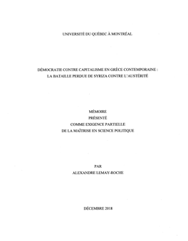 Démocratie Contre Capitalisme En Grèce Contemporaine: La Bataille Perdue De Syriza Contre L'austérité