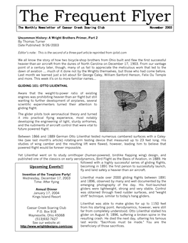 The Frequent Flyer the Monthly Newsletter of Caesar Creek Soaring Club November 2003