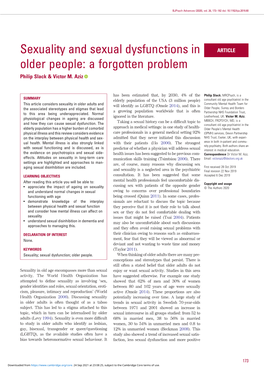 Sexuality and Sexual Dysfunctions in Older People: a Forgotten Problem