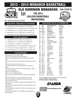 2014 MONARCH BASKETBALL OLD DOMINION MONARCHS (16-17/9-7) the 2014 in COLLEGE BASKETBALL