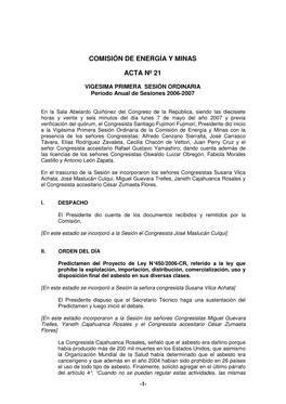 Comisión De Energía Y Minas Acta Nº 21
