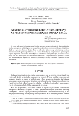 Neke Karakteristike Lokalne Samouprave Na Prostoru Imotske Krajine I Otoka Brača