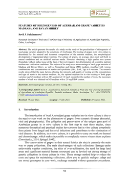 50 Features of Rhizogenesis of Azerbaijani Grape