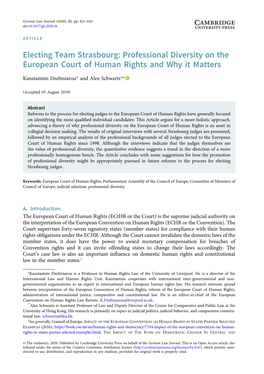 Electing Team Strasbourg: Professional Diversity on the European Court of Human Rights and Why It Matters