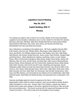 Legislative Council Meeting May 30, 2013 Capitol Building, WW-17