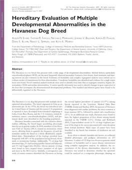 Hereditary Evaluation of Multiple Developmental Abnormalities in the Havanese Dog Breed