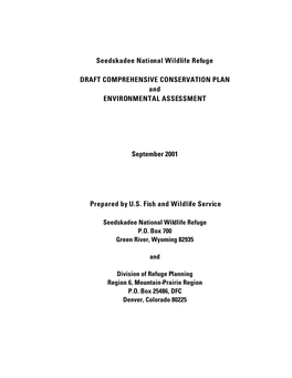 Draft Comprehensive Conservation Plan, Seedskadee National Wildlife Refuge