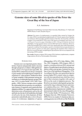 Genome Sizes of Some Bivalvia Species of the Peter the Great Bay of the Sea of Japan