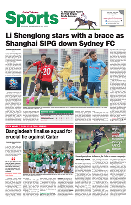 Li Shenglong Stars with a Brace As Shanghai SIPG Down Sydney FC
