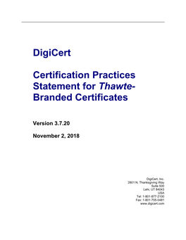 Certification Practices Statement (CPS) for Thawte-Branded Certificates