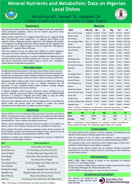 Mineral Nutrients and Metabolic Health: Data On