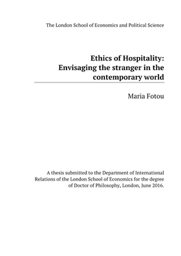 Ethics of Hospitality: Envisaging the Stranger in the Contemporary World