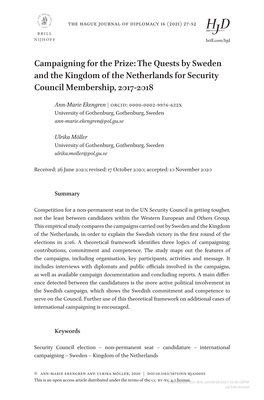Campaigning for the Prize: the Quests by Sweden and the Kingdom of the Netherlands for Security Council Membership, 2017-2018