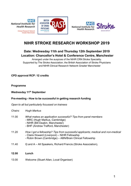 Nihr Stroke Research Workshop 2019