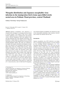 Mosquito Distribution and Japanese Encephalitis Virus Infectionintheimmigrationbird(Asianopen-Billedstork) Nested Area in Pathum Thani Province, Central Thailand