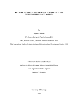 Outsider Presidents, Institutional Performance, and Governability in Latin America