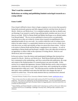 Reflections on Writing and Publishing Feminist Socio-Legal Research As a Young Scholar