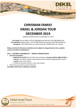 Chrisman Family Israel & Jordan Tour December 2019