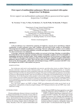 First Report of Multinodular Pulmonary Fibrosis Associated with Equine Herpesvirus 5 in Belgium Eerste Rapport Van Multinodulair