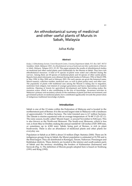 An Ethnobotanical Survey of Medicinal and Other Useful Plants of Muruts in Sabah, Malaysia