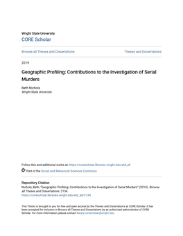 Geographic Profiling: Contributions to the Investigation of Serial Murders