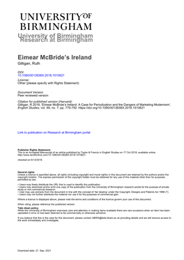 University of Birmingham Eimear Mcbride's Ireland