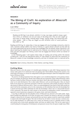 The Mining of Craft: an Exploration of Minecraft As a Community of Inquiry