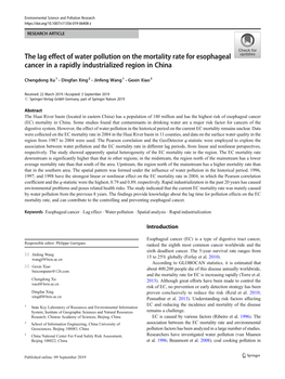 The Lag Effect of Water Pollution on the Mortality Rate for Esophageal Cancer in a Rapidly Industrialized Region in China