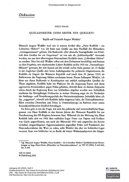 Quellenkritik Oder Kritik Der Quellen? Replik Auf Heinrich August Winkler