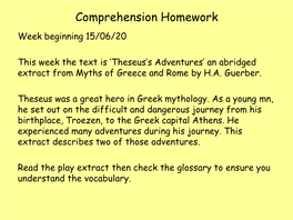 Comprehension Homework Week Beginning 15/06/20