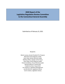 2020 Report of the Legislative Regulation Review Committee to the Connecticut General Assembly