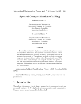 Spectral Compactification of a Ring 1 Introduction