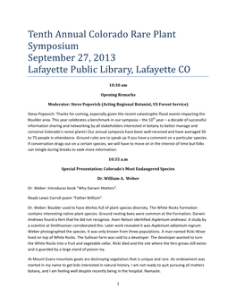 Tenth Annual Rare Plant Symposium