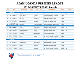 AUPL Fixtures 2017-18 Season