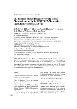 The Fishhook Mammoth: Rediscovery of a Woolly Mammoth Carcass by the CERPOLEX/Mammuthus Team, Taimyr Peninsula, Siberia