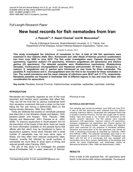 New Host Records for Fish Nematodes from Iran