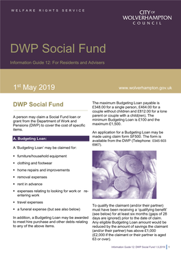 Information Guide 12: DWP Social Fund 1.5.2019 1