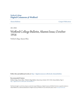 Wofford College Bulletin, Alumni Issue, October 1916 Wofford College