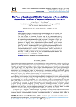 The Place of Eucalyptus Within the Vegetation of Mesaoria Plain (Cyprus) and the Views of Vegetation Geography Lecturers