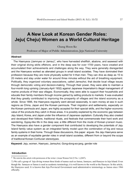 A New Look at Korean Gender Roles: Jeju( Cheju) Women As a World Cultural Heritage