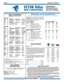 Seton Hall Men's Basketball Seton Hall Combined Team Statistics (As of Dec 22, 2013) All Games