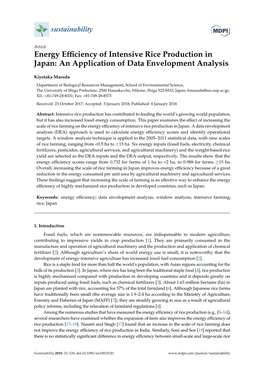 Energy Efficiency of Intensive Rice Production in Japan