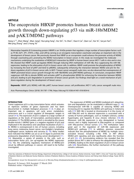 The Oncoprotein HBXIP Promotes Human Breast Cancer Growth Through Down-Regulating P53 Via Mir-18B/MDM2 and Pakt/MDM2 Pathways