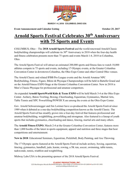 Arnold Sports Festival Celebrates 30 Anniversary with 75 Sports And