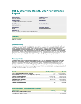 Oct 1, 2007 Thru Dec 31, 2007 Performance Report